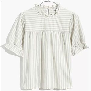 NWT Madewell Ruffle-Neck Keyhole Top in Stripe